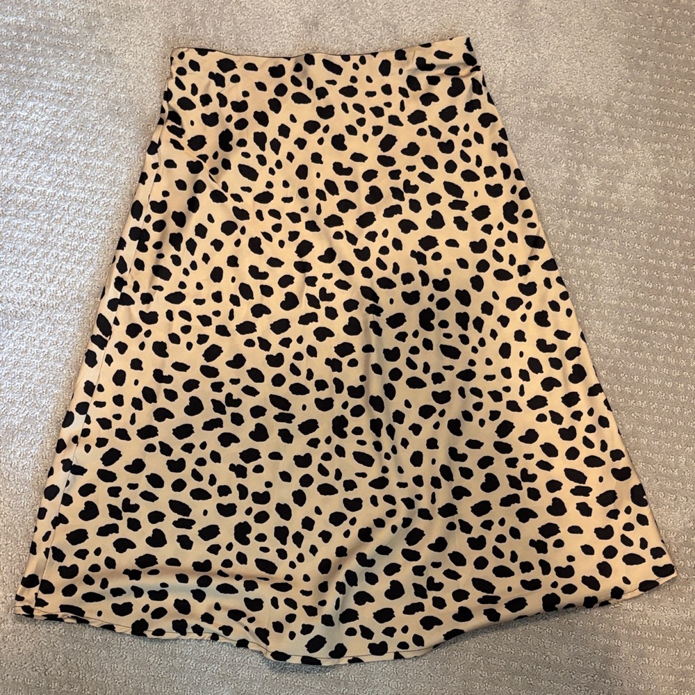Beige and Black Animal Print A-Line Skirt